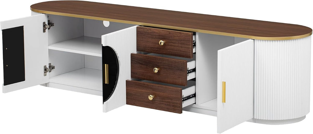 Merax 70.8'' Modern Minimalist TV Stand for TVs up to 80 Inches, Entertainment Center with 3 Drawers and 1 Shelf, Metal Handles and 2 Cabinets for Living Room,White