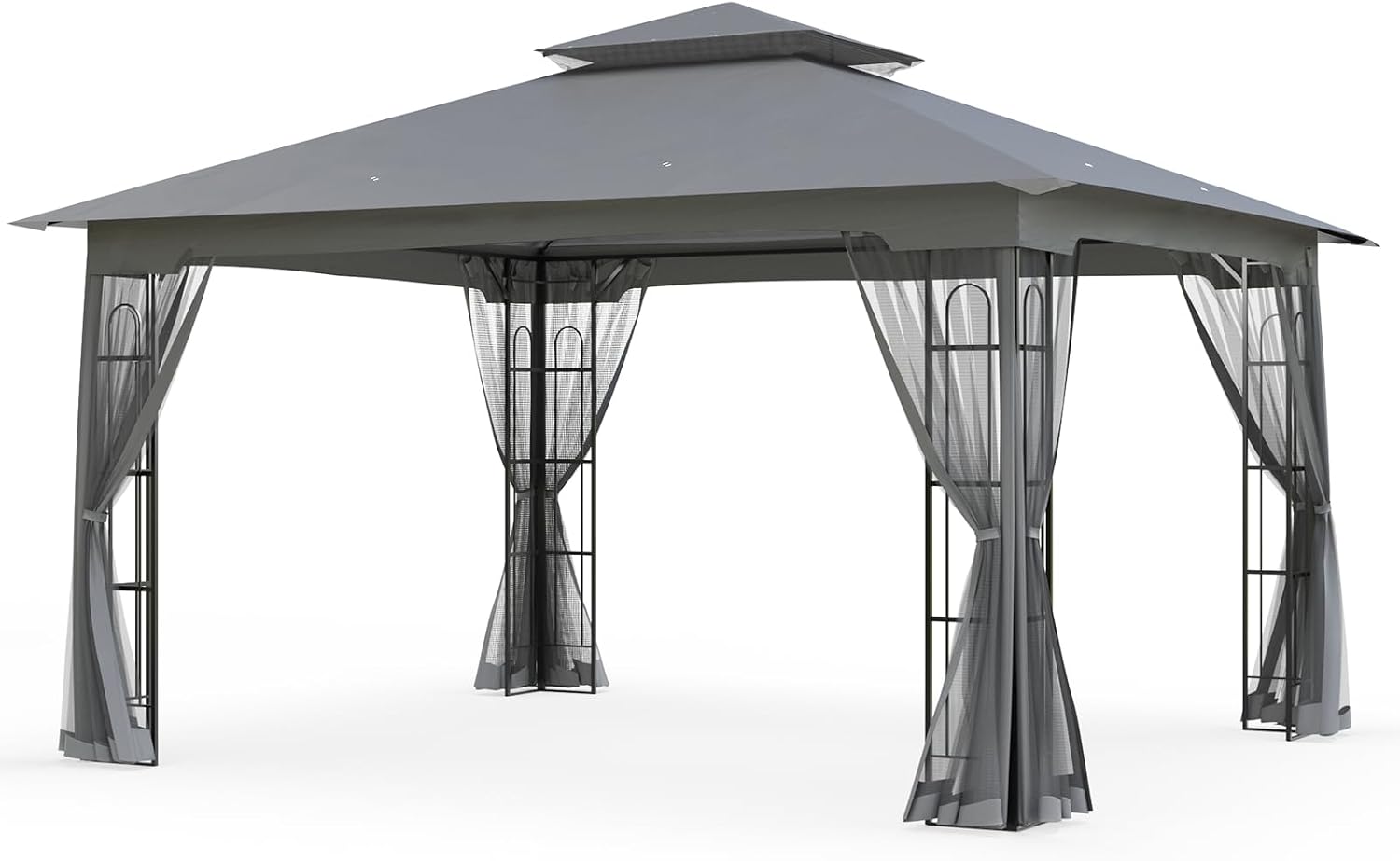 EAGLE PEAK Patio Gazebo with Mesh Netting 13x11 at Top 12x10 Footprint, Soft Top Outdoor Pavilion for Backyard, Deck, Lawn and Garden, Gray