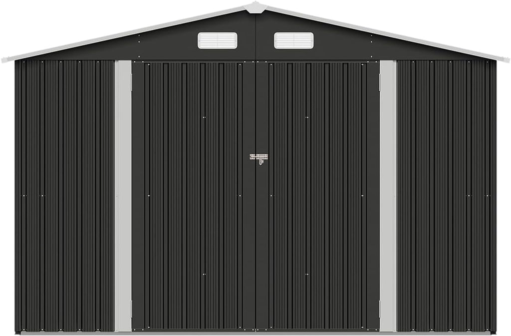 9.1' x 7.4' Outdoor Metal Storage Shed with Lockable Doors, Steel Utility Shed for Garden, Patio, Backyard & Lawn, Durable Black Design