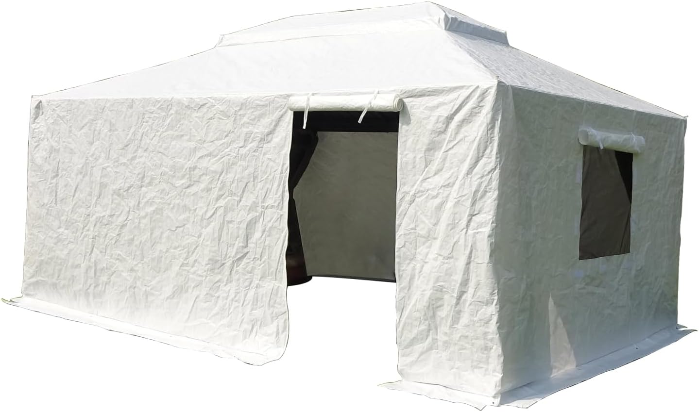 12'x16' Gazebo Cover for Hardtop Gazebos, Outdoor Universal Winter Gazebo Cover with Sidewalls and Mesh Windows, All Season Enclosed Gazebo Cover, White