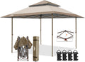 EAGLE PEAK 13x13 Straight Leg Pop Up Canopy Tent Instant Outdoor Canopy Easy Single Person Set up Folding Shelter w/Auto Extending Eaves 169 Square Feet of Shade (Beige)