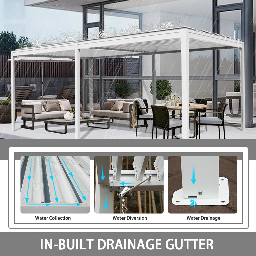 Domi Outdoor Pergola 10' x 20' Aluminum Louvered Pergola with Adjustable Roof, Aluminum Frame, Efficient Drainage System for Patio, Deck, Garden, White