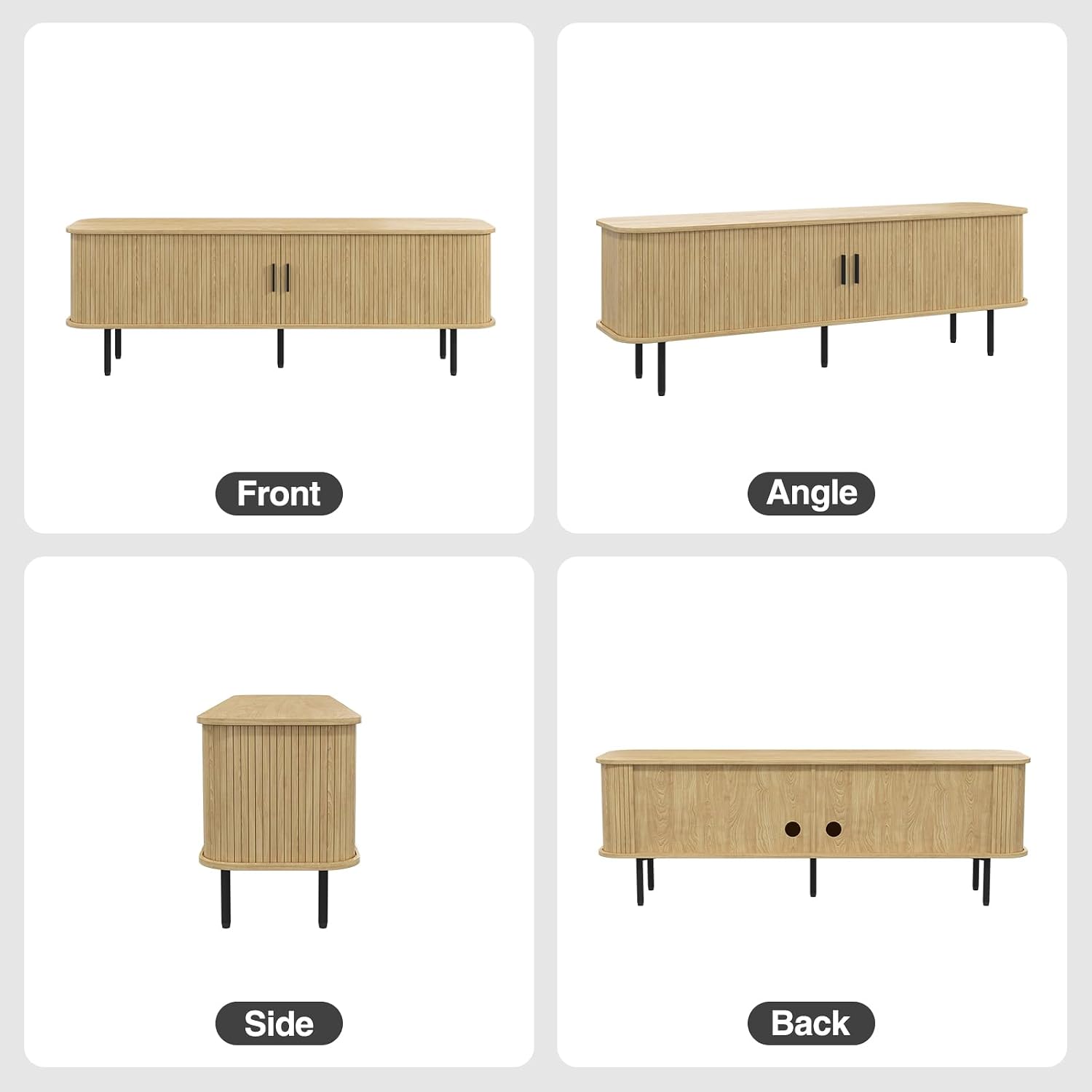 FiveWillowise 63' Natural Fluted TV Stand for TVs up to 75 Inch, Gaming Entertainment Center with Tambour Slatted Sliding Doors and Storage Cabinet, Media TV Consoles Table for Living Room, Office