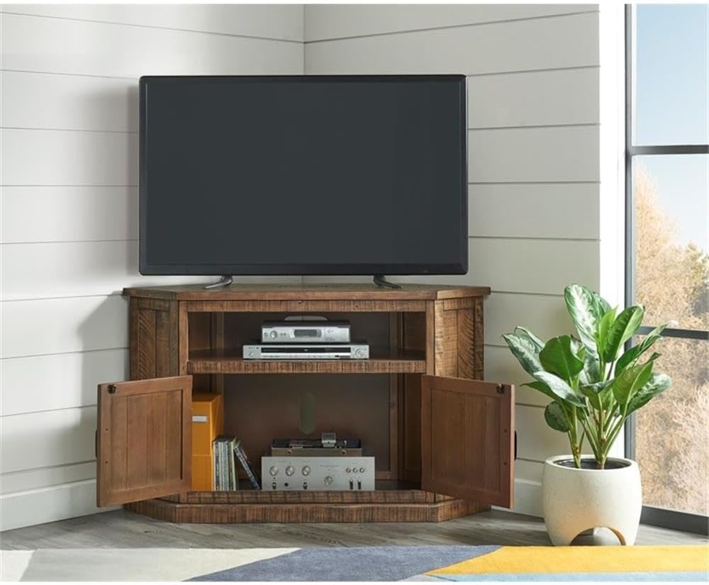 Martin Svensson Home Rustic Solid Wood Corner TV Stand- Natural Entertainment Center