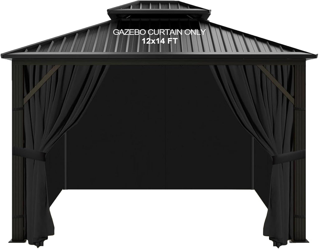 slashome 12'x14' Gazebo Curtains Outdoor Waterproof, Black Universal Replacement Curtain 4-Panels, Sidewalls with Zipper for Garden, Patio, Yard (Only Curtains)