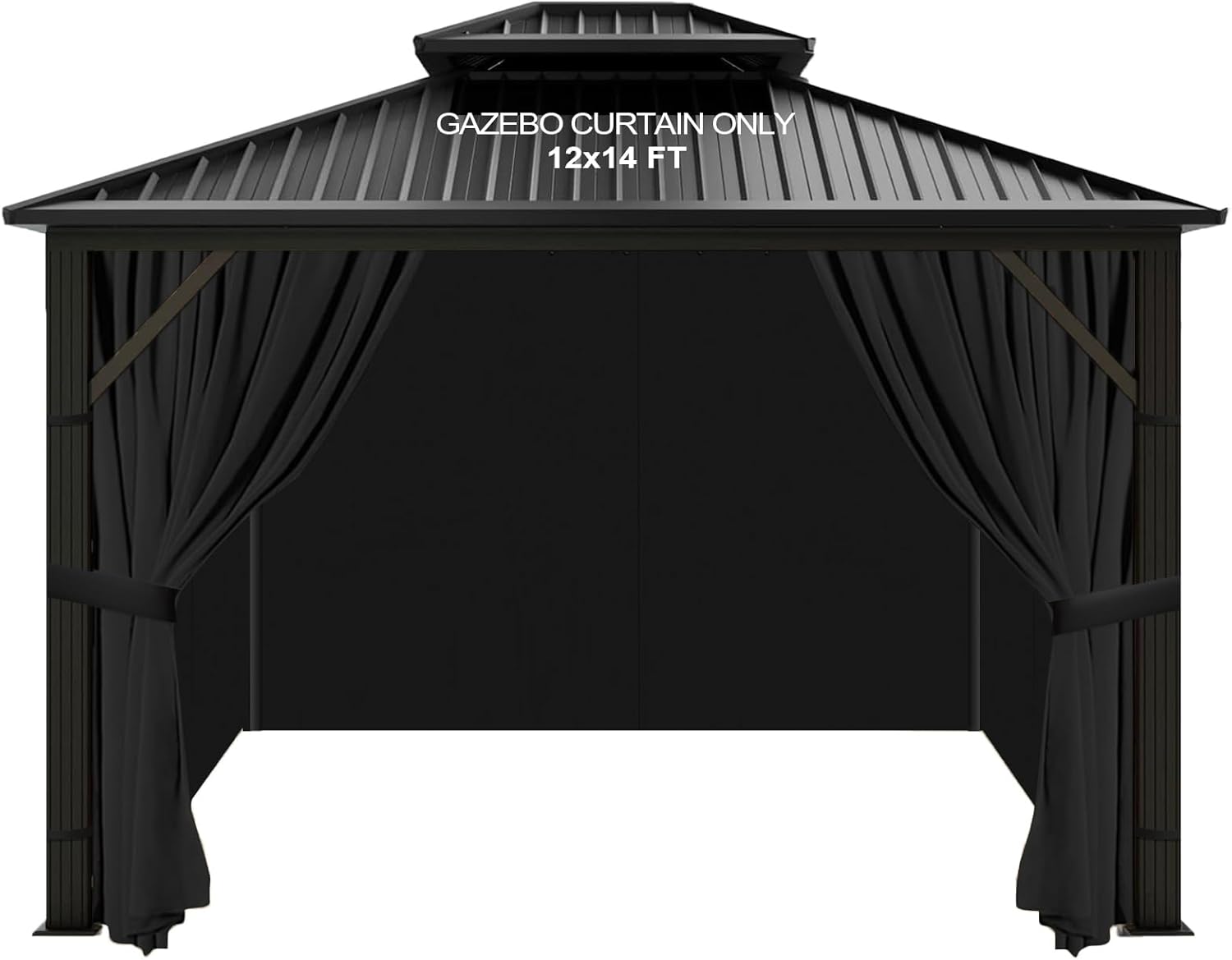 slashome 12'x14' Gazebo Curtains Outdoor Waterproof, Black Universal Replacement Curtain 4-Panels, Sidewalls with Zipper for Garden, Patio, Yard (Only Curtains)
