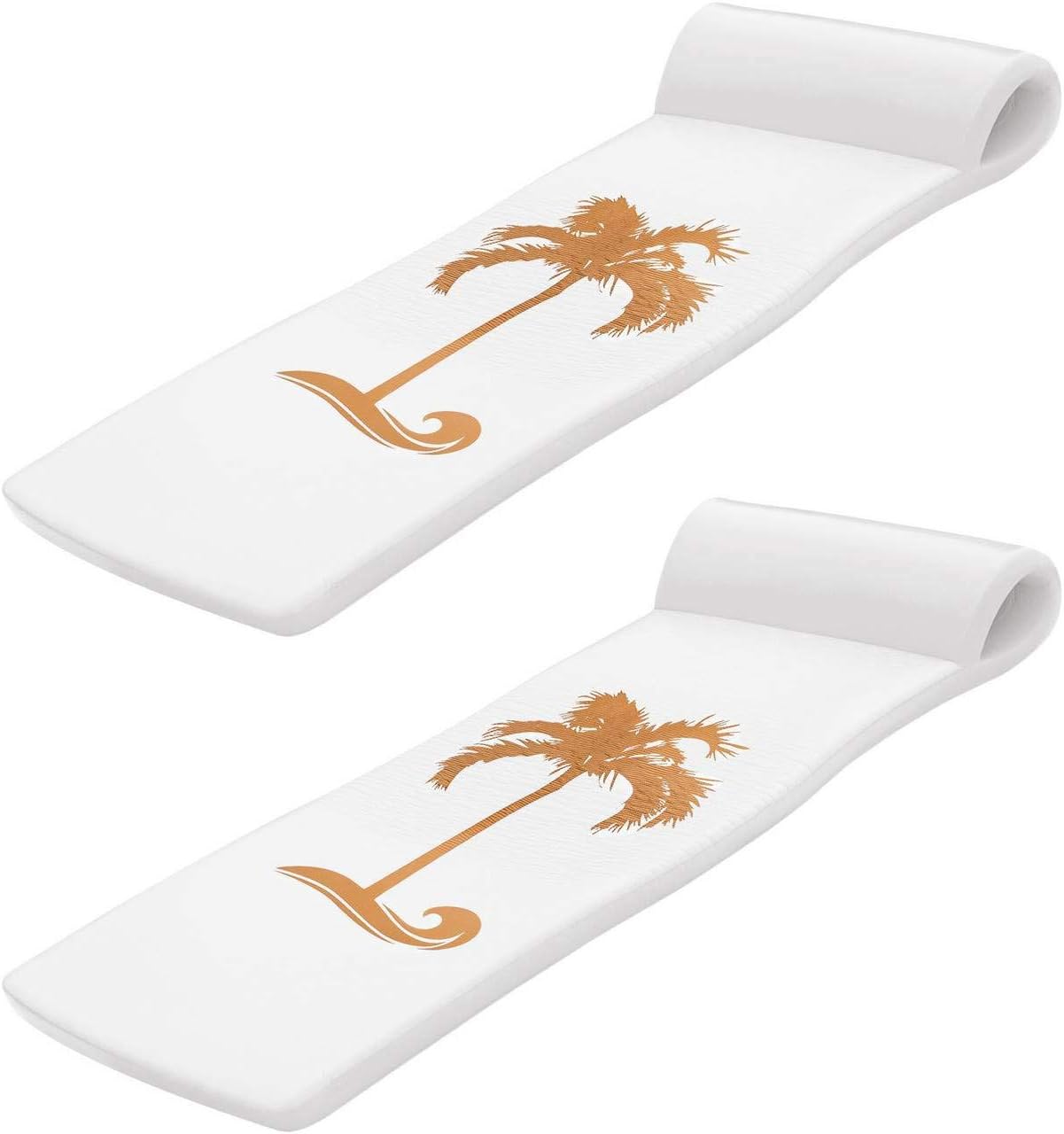 TRC Recreation 2-Pack Sunsation 1.75' Thick Foam Pool Float Lounger, White with Bronze Palm w/Headrest for Lounging & Sunbathing in Swimming Pools, Beaches & Lakes, 70' x 26'