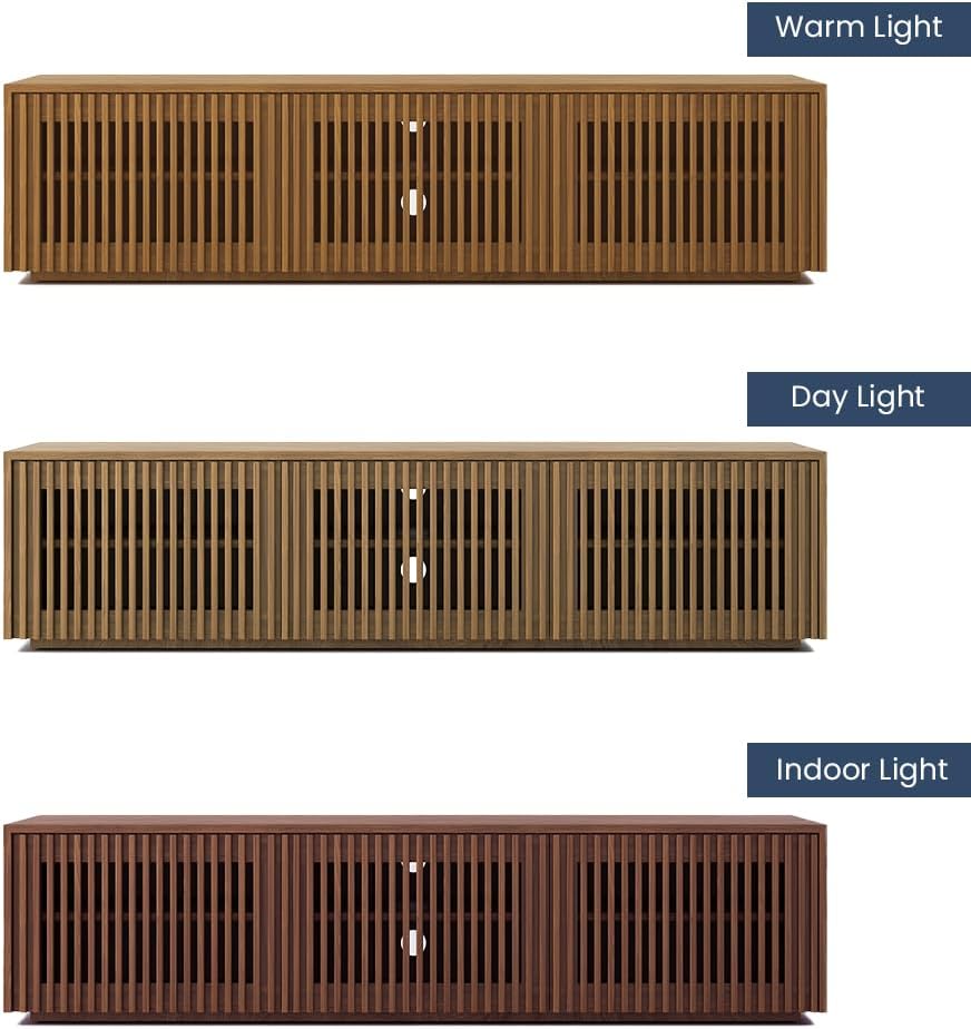 POVISON Full Assembled Mid Century Modern TV Stand, 59.06' Wood Slatted Media Console for 55 inch TV, Entertainment Center with Storage for Living Room, Low Cabinet with Removable Shelves