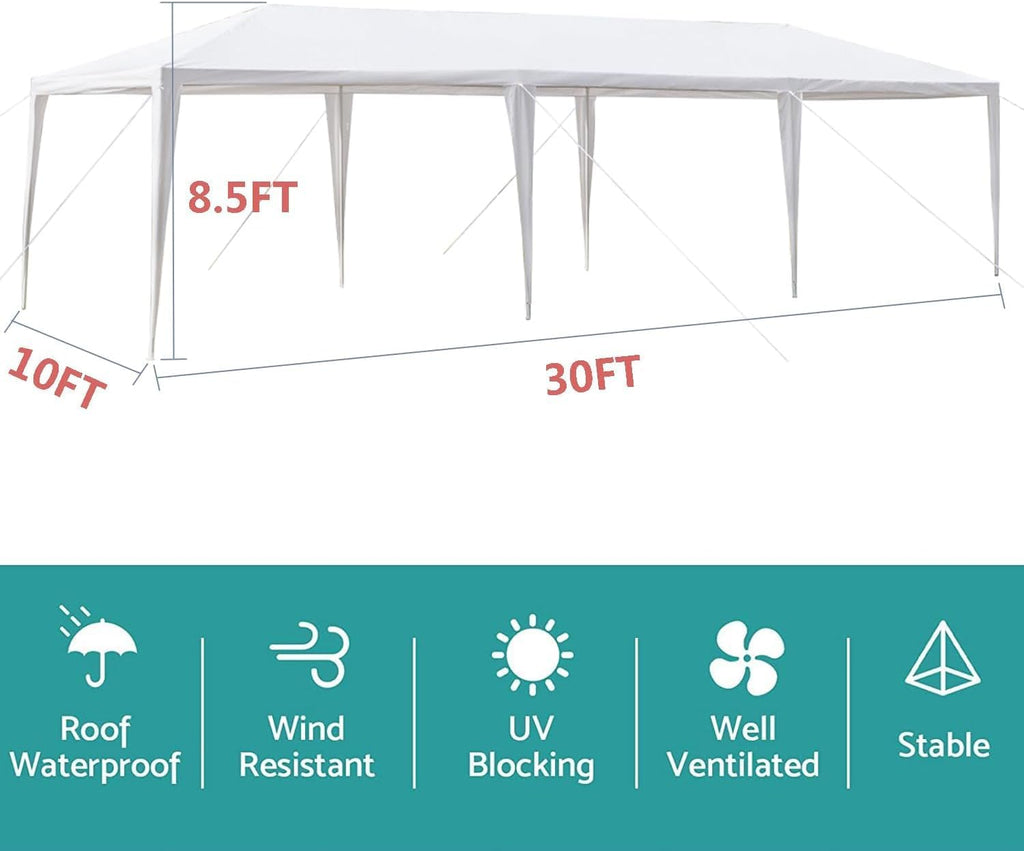 Outdoor Gazebo Canopy Wedding Party Tent Camping Shelter Commercial Instant Shelter Waterproof Tent with Removable Side Walls (10'x30' Without Sides)