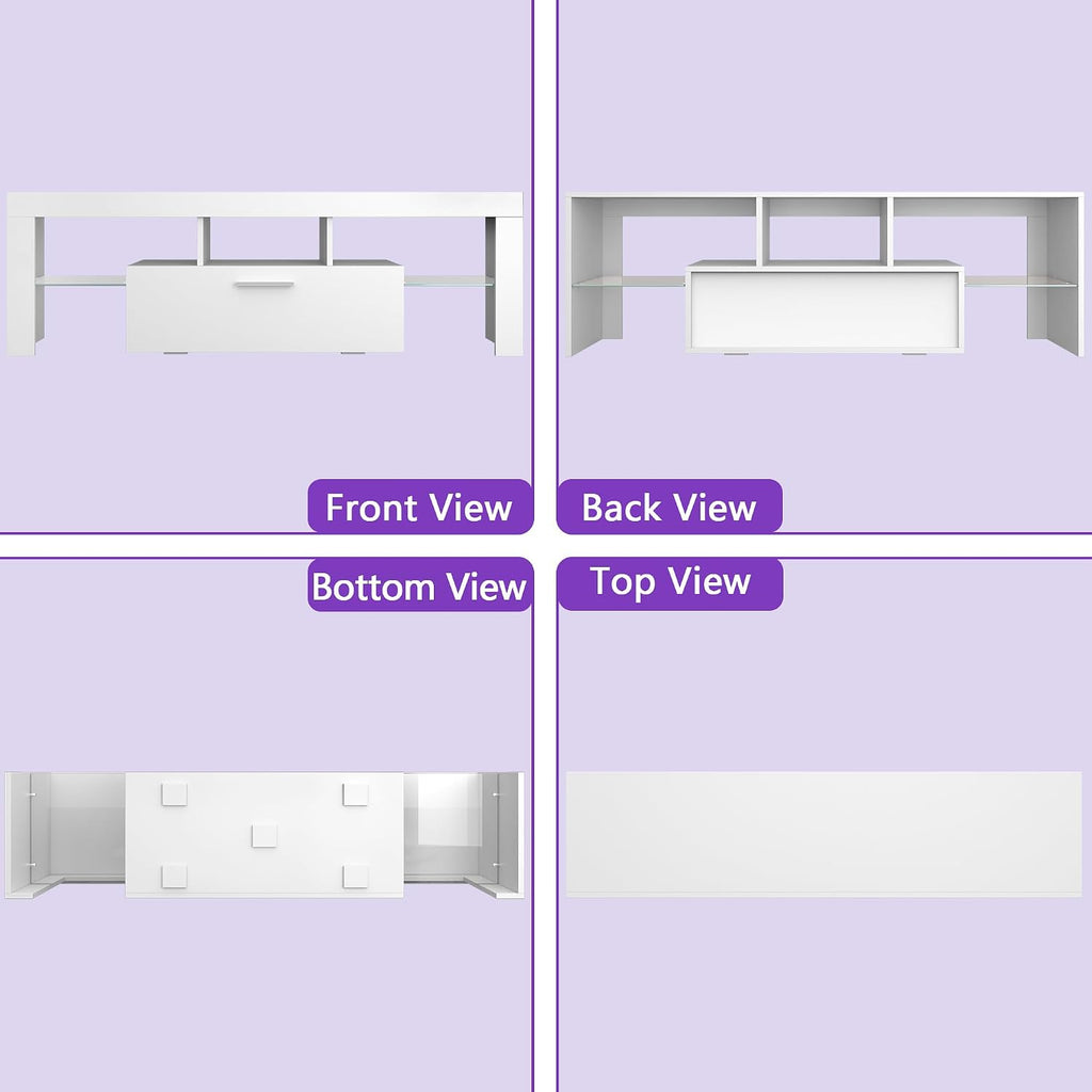Clikuutory Modern Lighting 51 inch TV Stand with Large Storage Drawer for 32 40 50 55 Inch TVs, TV Console with 20 Color LED Lights, Entertainment Center Media and Open Shelf for Bedroom, White