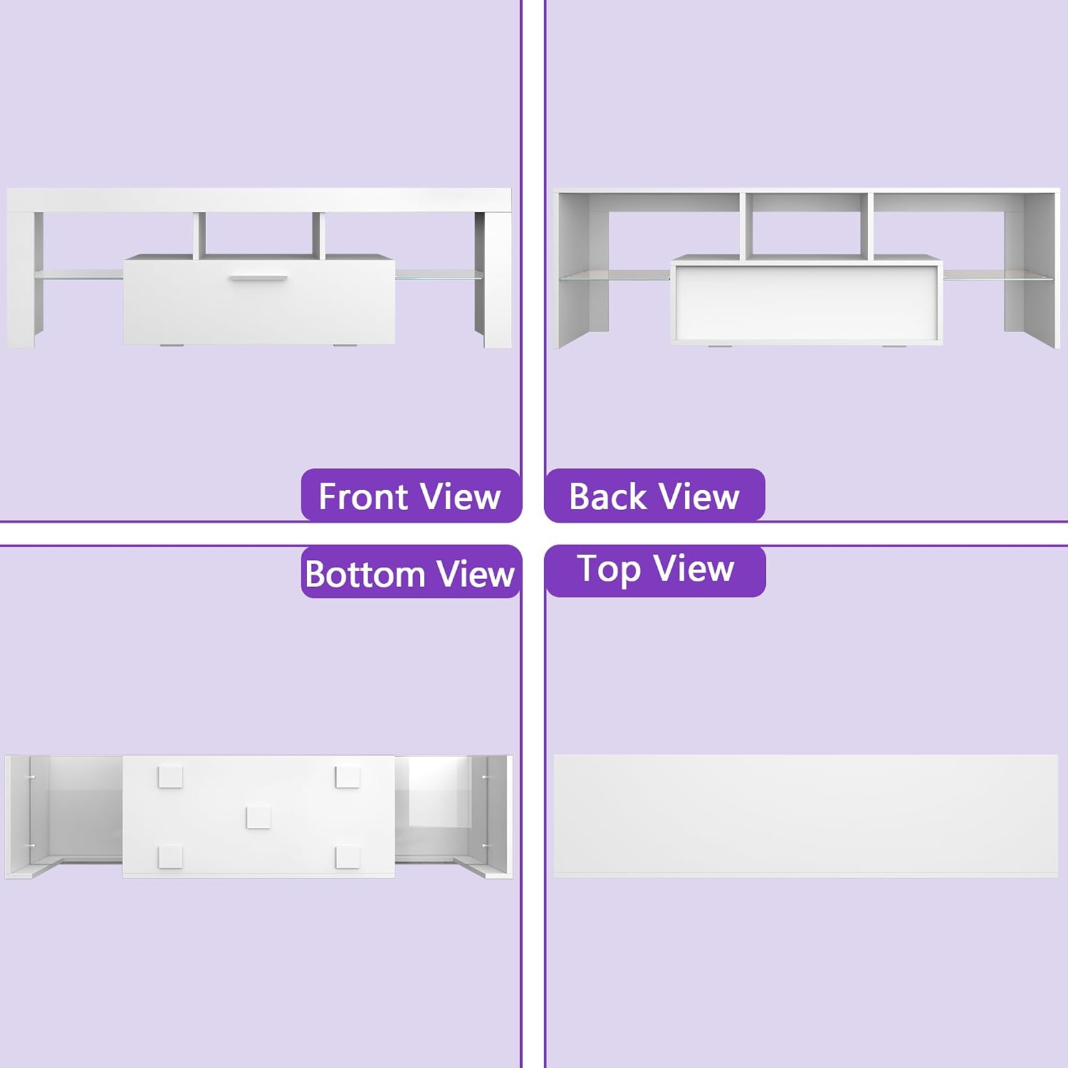 Clikuutory Modern Lighting 51 inch TV Stand with Large Storage Drawer for 32 40 50 55 Inch TVs, TV Console with 20 Color LED Lights, Entertainment Center Media and Open Shelf for Bedroom, White