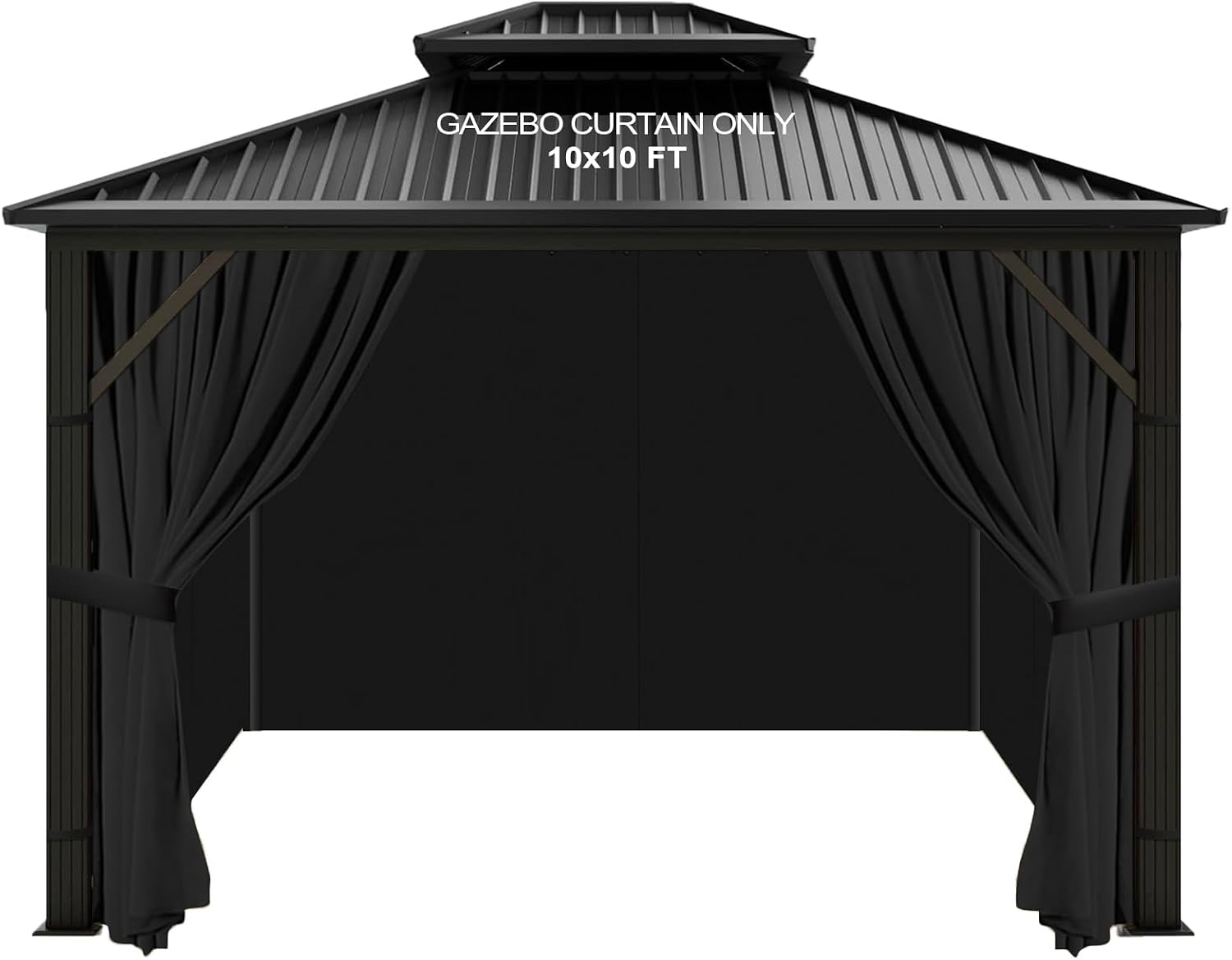 slashome 10'x10' Gazebo Curtains Outdoor Waterproof, Black Universal Replacement Curtain 4-Panels, Sidewalls with Zipper for Garden, Patio, Yard (Only Curtains)
