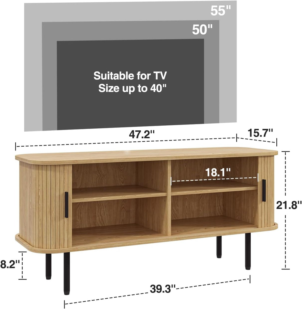 Befrases 47''W Modern TV Stand Cabinet with Storage for TVs up to 60 Inch, Fluted TV Entertainment Center with Slatted Tambour Doors, Media Console for Living Room, Entryway, Natural