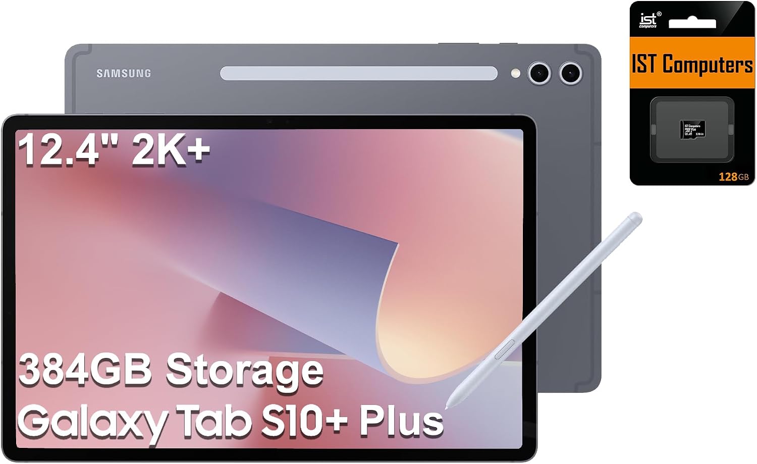 Samsung Galaxy Tab S10+ Plus, 12.4' AMOLED 2X 120Hz, 384GB Storage (256GB+128GB SD Card), Ultra-Light Android Tablet, Galaxy S Pen, AI Tools, 2K+ Touchscreen, 12GB RAM, 16-Hr Battery Life, SM-X820