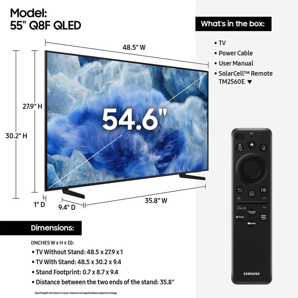 Samsung QN55Q8F 55 inch Class Q8F Series QLED 4K Vision AI Smart TV