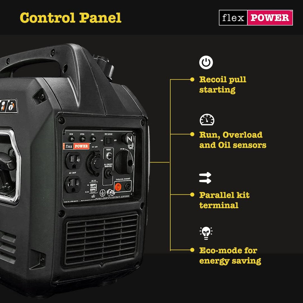 Flex Power® 2200i Silent Inverter Generator. 2200 watt. RVMP Flex Power 2200i | Hand Recoil | Silent Inverter | Portable Generator for RVs | Reliable and Clean Power | RVMP-220472 Black