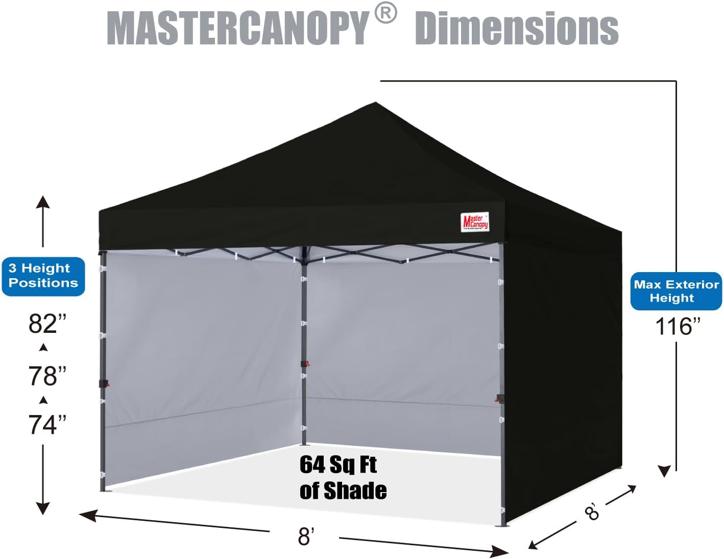MASTERCANOPY Heavy Duty Pop-up Canopy Tent with Sidewalls (8x8,Black)
