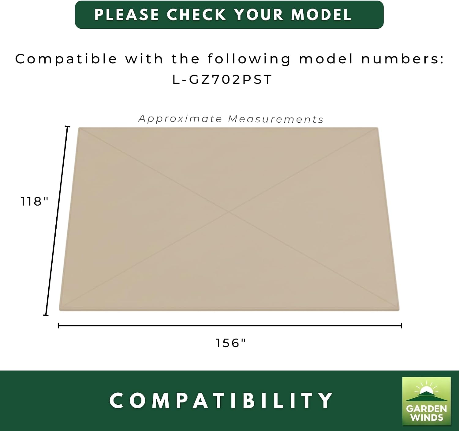Garden Winds Reinforced Replacement Canopy Top Cover Compatible with The L-GZ702PST Pomeroy 10' x 13' Dome Gazebo - Classic Sand, Riplock 350