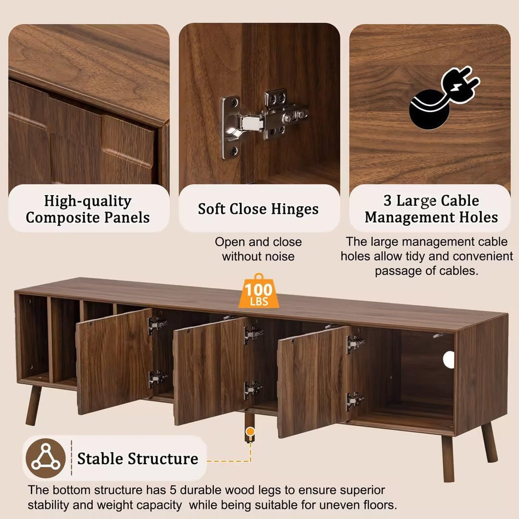 Merax 70' TV Stand for TVs Up to 80', Modern Entertainment Center with 3 Doors and Vertical Open Shelves, Media Console with Unique Mosaic Front Design for Living Room