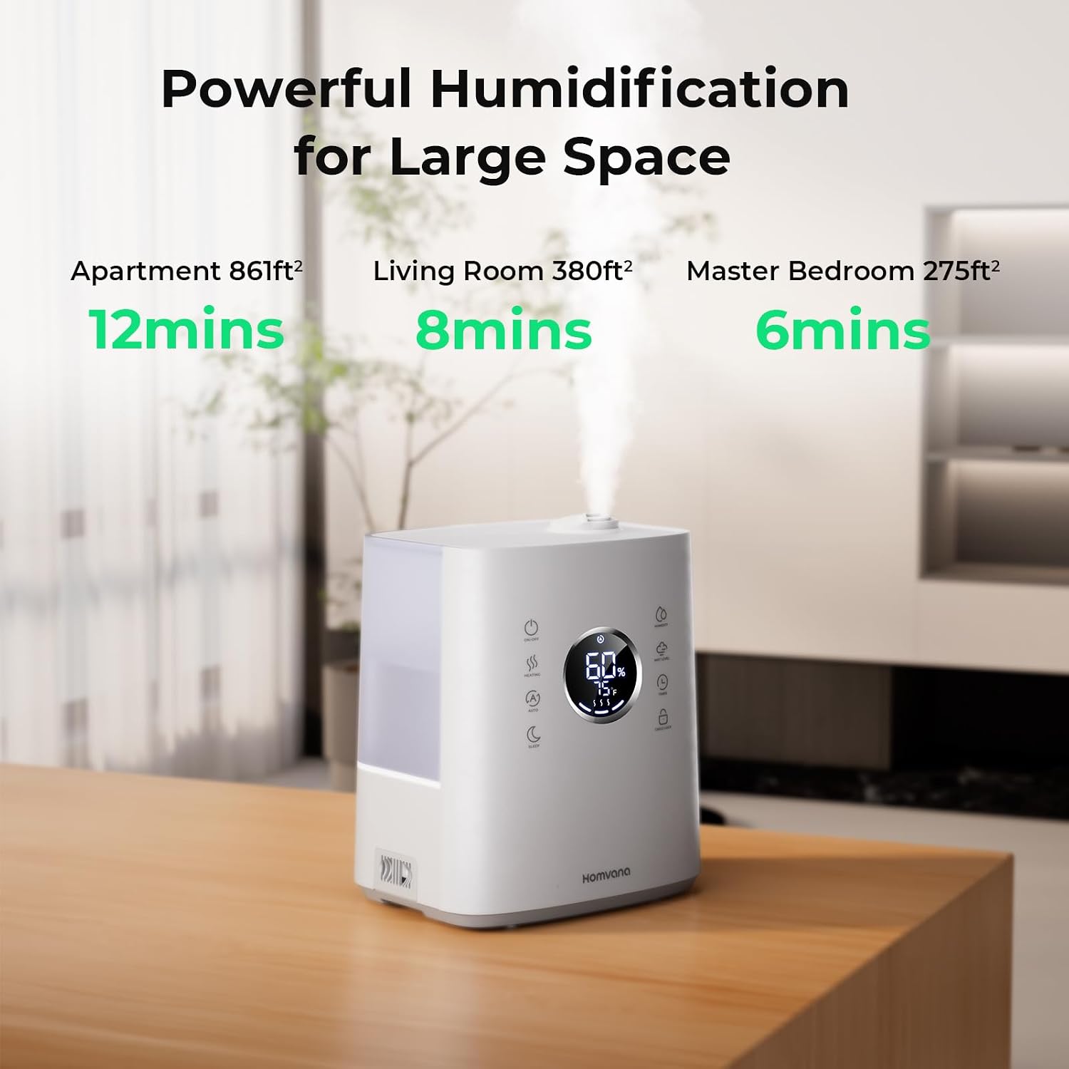 Homvana Humidifiers for Bedroom Large Room, 6.5L Top-Fill Warm & Cool 360° Rotatable Mist Ultrasonic Humidifier for Plants Baby Kids, Vaporizer (Distilled Sterilization) Essential Oil, Auto Sleep Mode