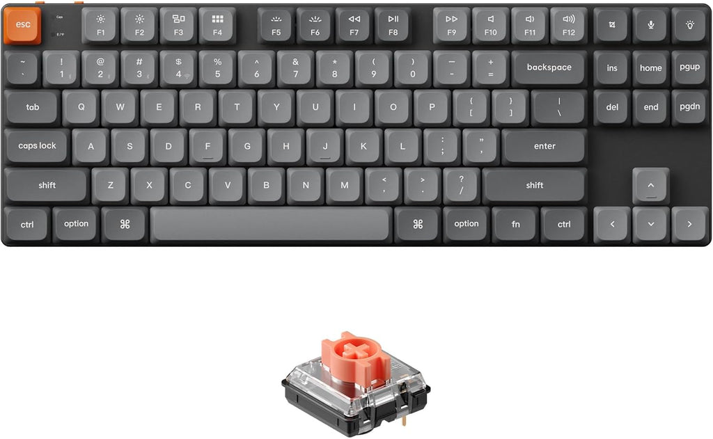 Keychron K1 Max Ultra-Slim Wireless Mechanical Keyboard, 80% TKL Layout Bluetooth/2.4 GHz/Wired Keyboard with Low Profile Silent Red Switch, Hot-Swappable, RGB Backlit, Launcher for Mac Windows Linux