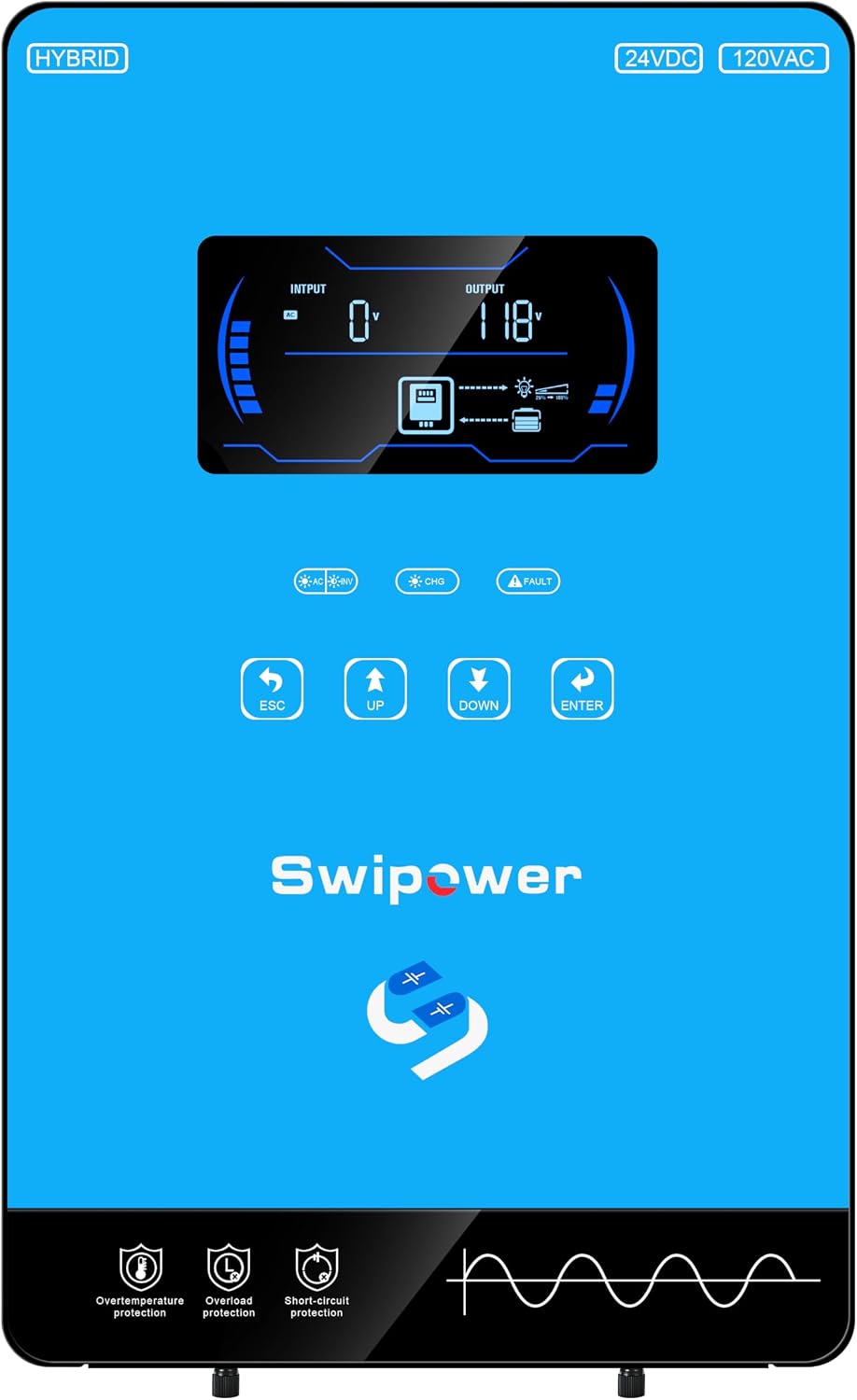 Xijia Hybrid Inverter 4000W Pure Sine Wave Power Inverter with 140A MPPT Solar Charger DC 24V to AC 110V60HZ Solar Converter，Battery-Less Operation, Compatible with Lithium & AGM Batteries