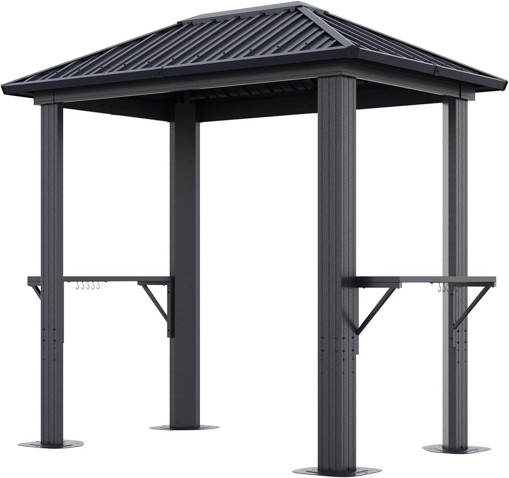 8' x 5' Single Roof BBQ Gazebo with Metal Roof – Sturdy Steel Frame, Outdoor Pavilion for Grilling and Outdoor Activities