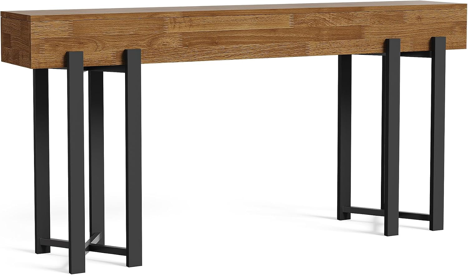 LITTLE TREE 63-Inch Console Table for Entryway, Farmhouse Behind Couch Table, Minimalist Sofa Table for Living Room, Long Wooden Hallway Foyer Table with Black Metal Frame, Oak