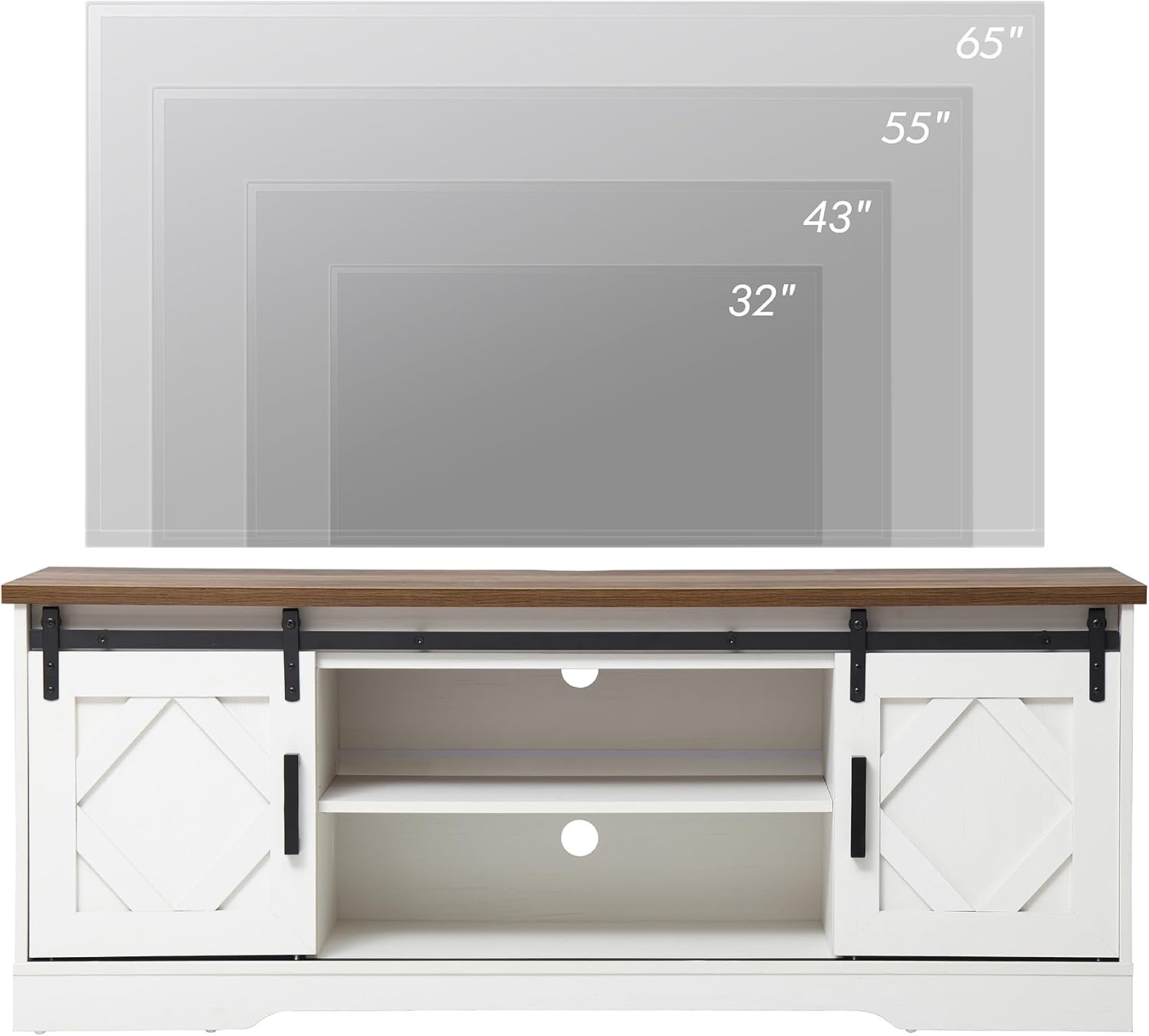 WAMPAT Modern Farmhouse TV Stand for TVs up to 65' with Sliding Barn Doors, 23.6' H Wood Entertainment Center with Adjustable Media Storage Shelf for Living Room, Antique White