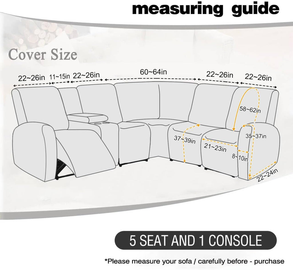 ALIECOM 100% Waterproof Recliner Sectional Couch Covers L Shape Stretch Corner Reclining Sectional Sofa Cover Washable Recliner Slipcover Protector for Dog Pet (5 Seat and 1 Console, Beige)