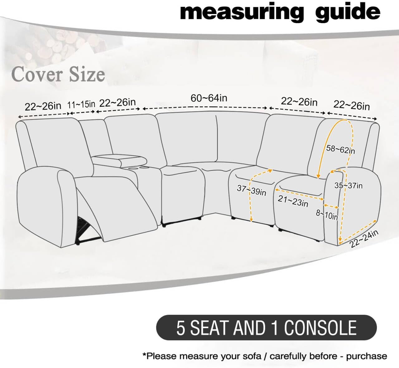 ALIECOM 100% Waterproof Recliner Sectional Couch Covers L Shape Stretch Corner Reclining Sectional Sofa Cover Washable Recliner Slipcover Protector for Dog Pet (5 Seat and 1 Console, Beige)