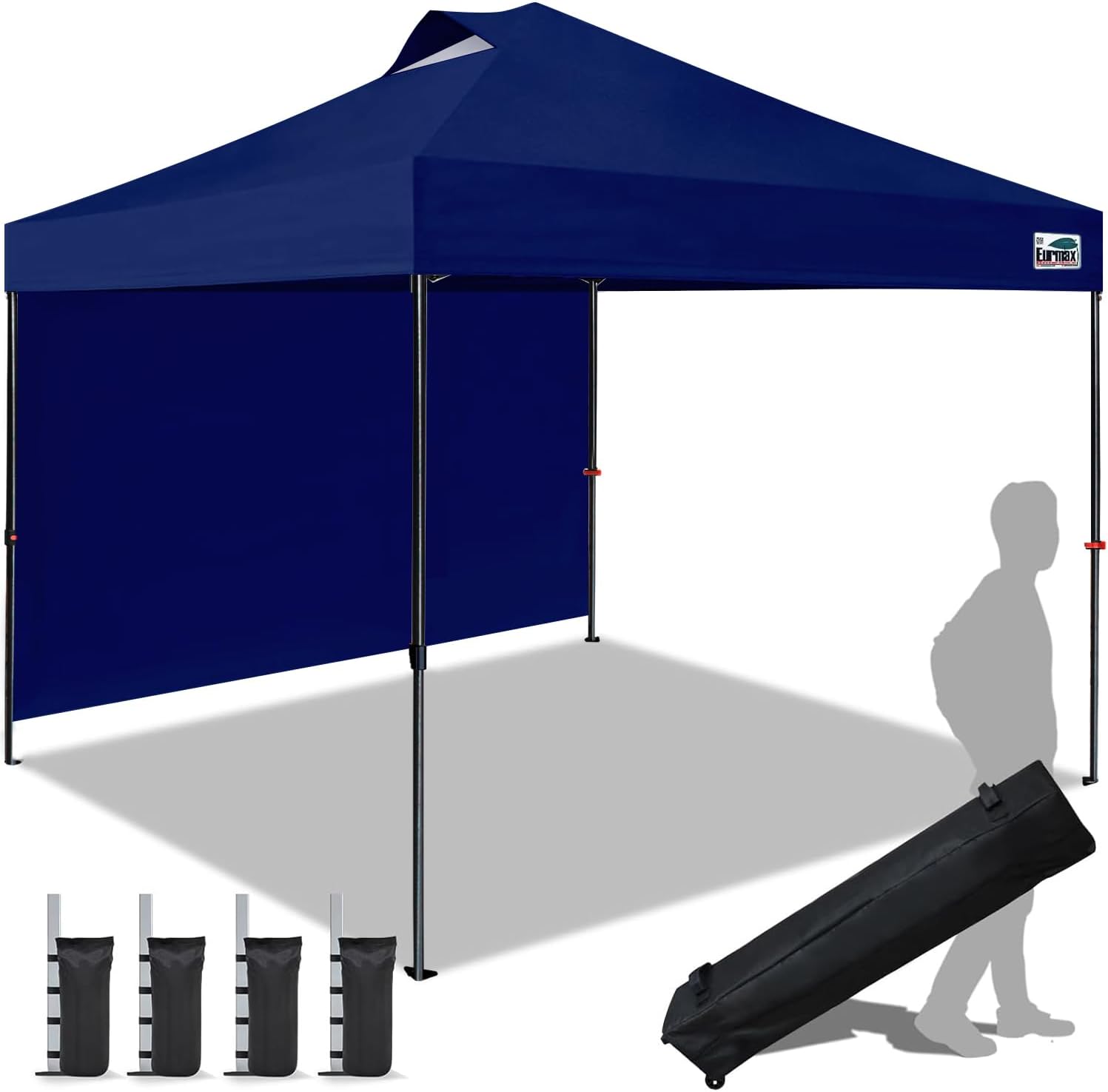 Eurmax USA NOMATTER ONE-Person Open&Close 10x10ft Pop Up Canopy Tent,Portable Shelter Canopy for Outdoor Events with 1 Removable Sidewall,Temporary Sunshade,Bonus 4 Sand Bags(Navy Blue)