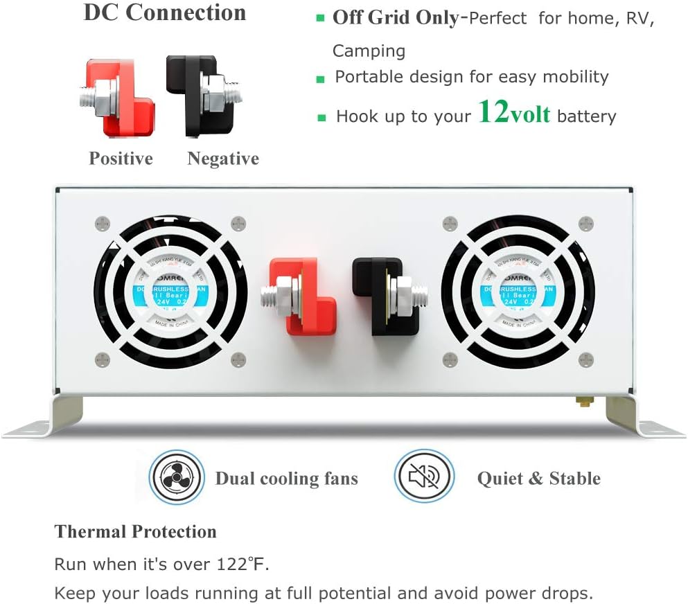 WZRELB 2500W 12V Pure Sine Wave Solar Power Inverter DC AC Converter