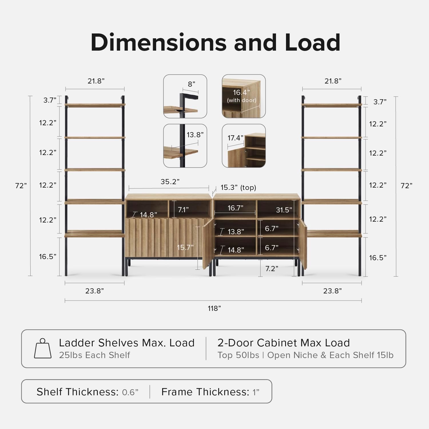 mopio Norwin 4 Piece Entertainment Center with Storage, 70' TV Stand, Industrial Modern Television Accent Cabinet, Oak Wood Media Console Table with 5-Tier Shelf Bookcase (5-Tier Cabinet Set)