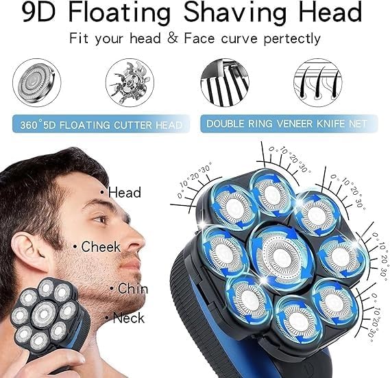 Electric Shavers for Bald Men, 6 in 1 Ipx7 Waterproof Electric Shaver Shaver for Men Beard Hair Trimmer Rechargeable Bald Shaver Grooming Kit