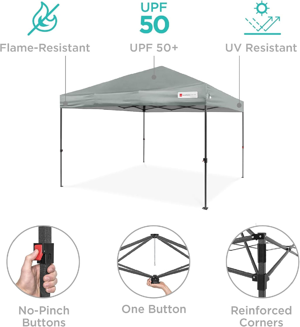 Best Choice Products 10x10ft Pop Up Canopy Tent, Outdoor Shade, 1 Person 1 Minute Set Up, Carry Case, 4 Weight Bags - Silver