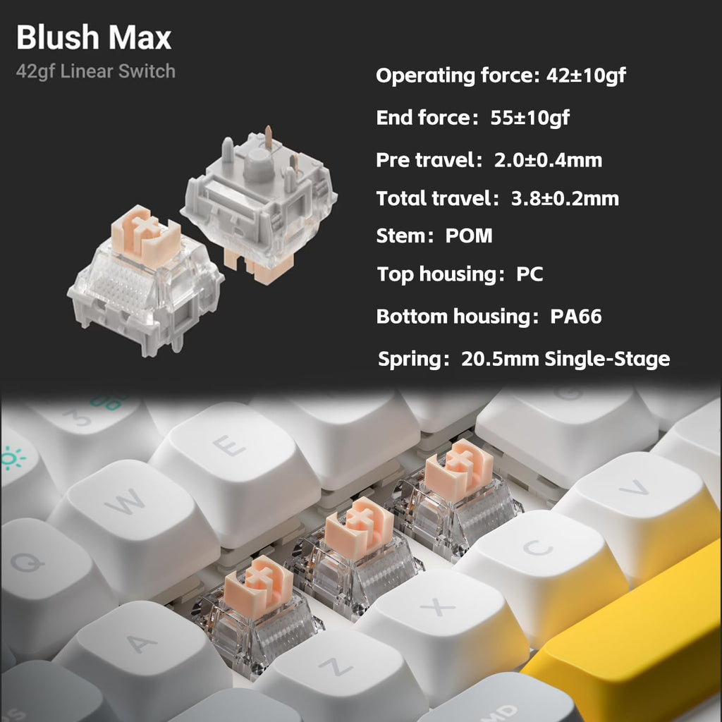 nuphy Halo65 V2 Wireless Mechanical Keyboard with PBT Keycaps, 65% Hot Swappable Custom Gaming Keyboard Compatible with QMK/VIA, RGB Backlit, Gasket Structure, BT5.0/USB-C/2.4GHz,Black-Blush Switches