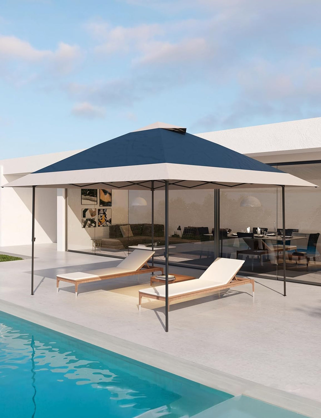 Garvee 13x13 ft Pop Up Gazebo, Canopy Tent on Clearance, Outdoor Patio Gazebos, Tent for Party, Wedding, Outdoor Dining, Backyard(Navy Blue+Hemp Grey)