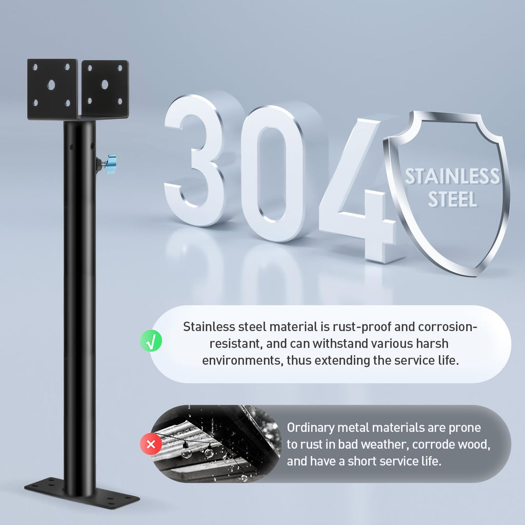 3 Pack 3.6' 304 Saddle Stainless Steel Roof Riser for Patio Pergola, Heavy-Duty 18-1/4 Inches High, Pergola Roofs Riser Beam Brackets, Adjustable Roof Riser Hardware, Black Finish (Stainless Steel)