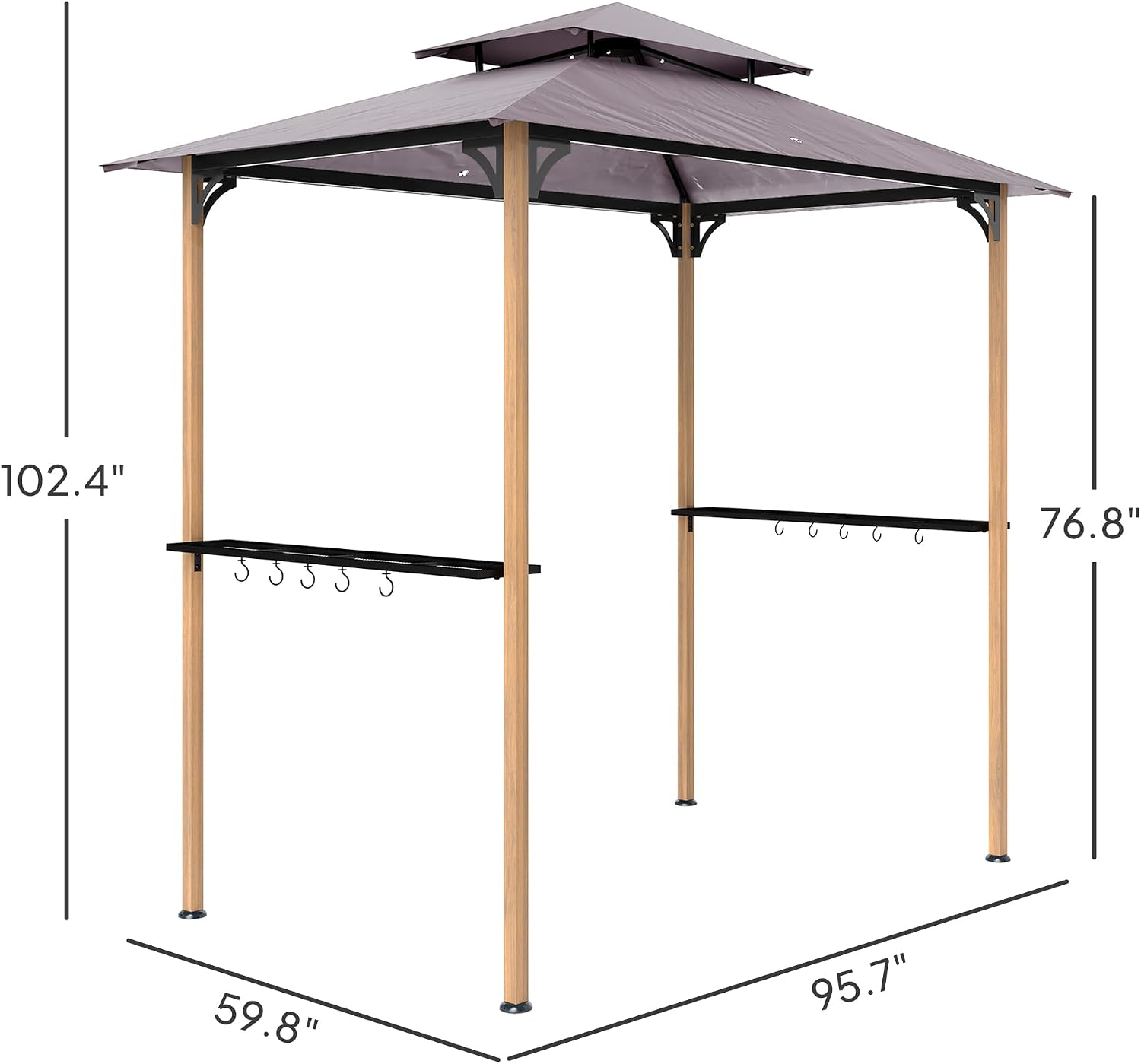 GOWE Double Tiered Barbecue Grill Gazebo Shelter,Grill Gazebo with Side Shelves and Hooks