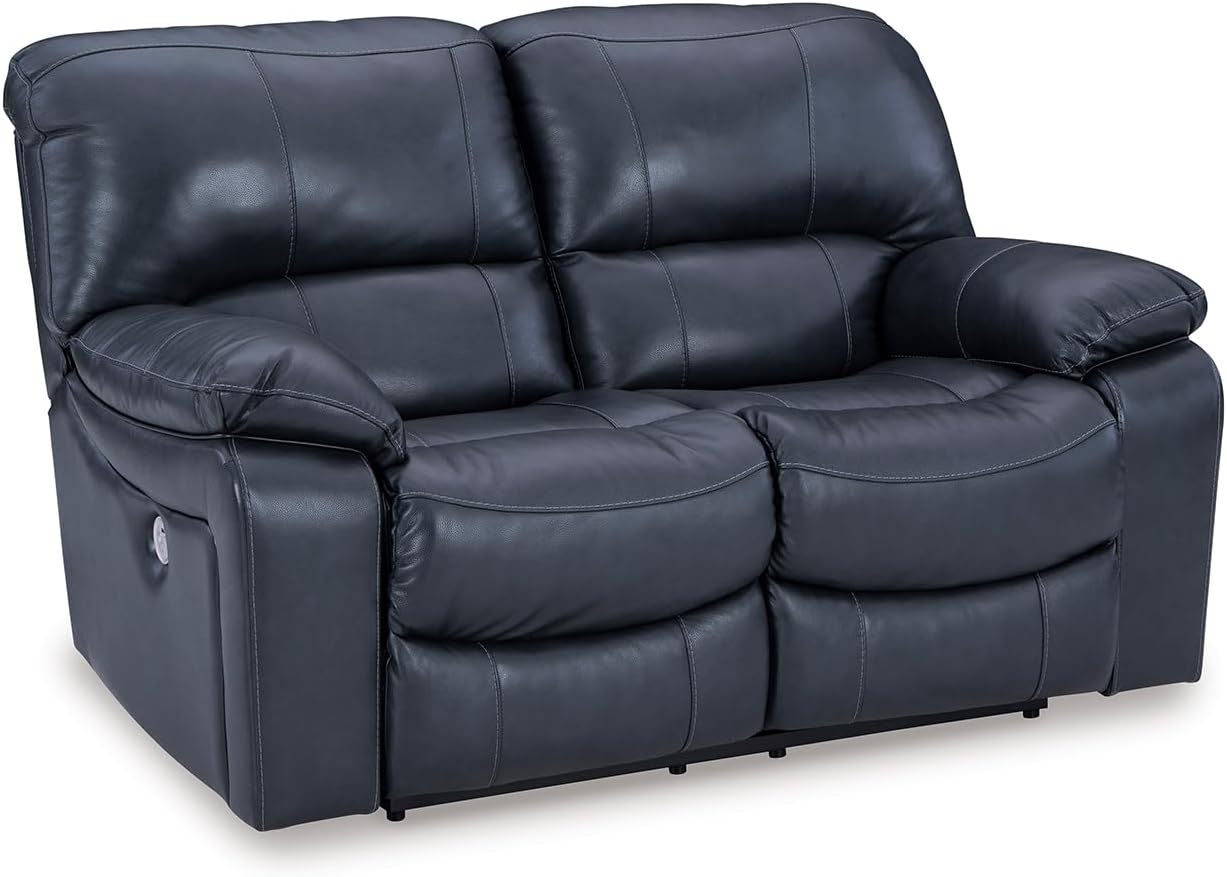 Signature Design by Ashley Leesworth Contemporary Power Reclining Loveseat with One-Touch Control and USB Charging Ports, Leather, 20' Seat Height, Blue