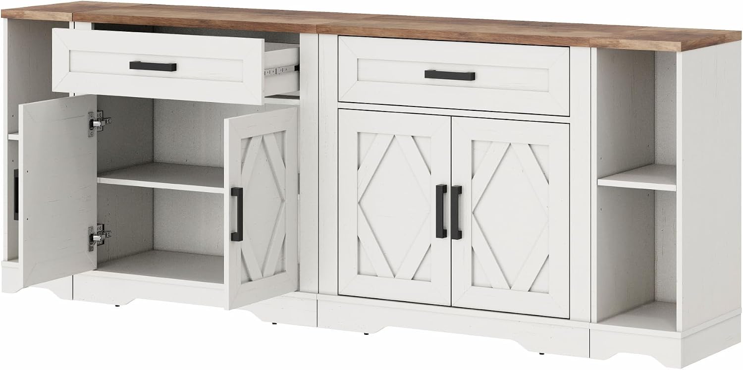 WAMPAT 82.7' W TV Stand for up to 95' TVs,Farmhouse Entertainment Center with Storage Barn Door Cabinet,TV Console Table with Media Cabinet and Drawers for Living Room,Bedroom,Cream White