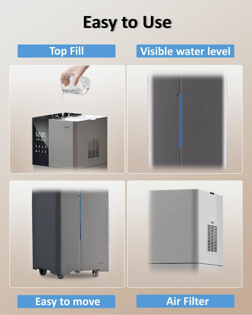 Lacidoll Humidifier Large Room,26L/6.8Gal Whole House Humidifiers for Bedroom Home 3000 sq.ft,1800ml/H,Commercial and Industrial Humidifiers with 360° Nozzle & Extension Tube,Top Fill,Gray