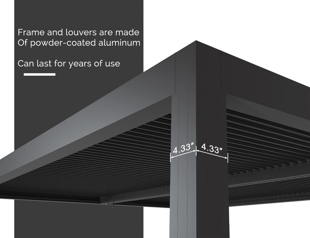 PURPLE LEAF Louvered Pergola 94AS 10' x 12' Outdoor Aluminum Pergola with Two Independently Adjustable Roof with 24 Light Bulbs for Backyard Garden