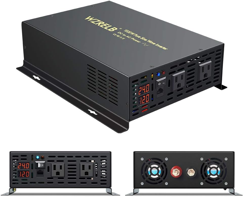 WZRELB 1000W 24VDC 120VAC Pure Sine Wave Power Inverter with 2 AC Outlets Wired Remote Control Car Inverter (RBP-100024WR)