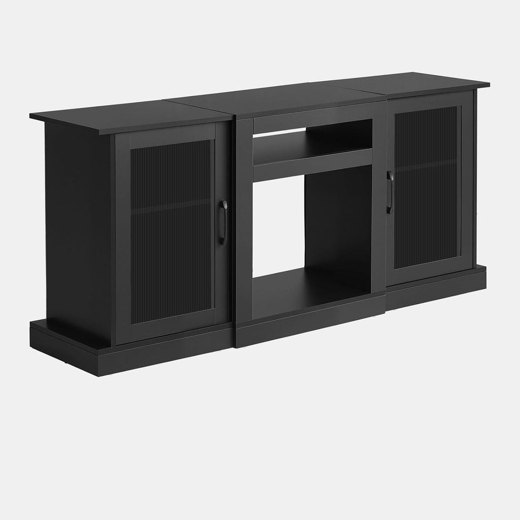 VEVOR Tall TV Stand for 65 inch TVs, Modern Entertainment Center with LED Light, Wooden TV Storage Cabinet with Glass Doors and Adjustable Shelves, Media Console for Living Room and Bedroom, Black