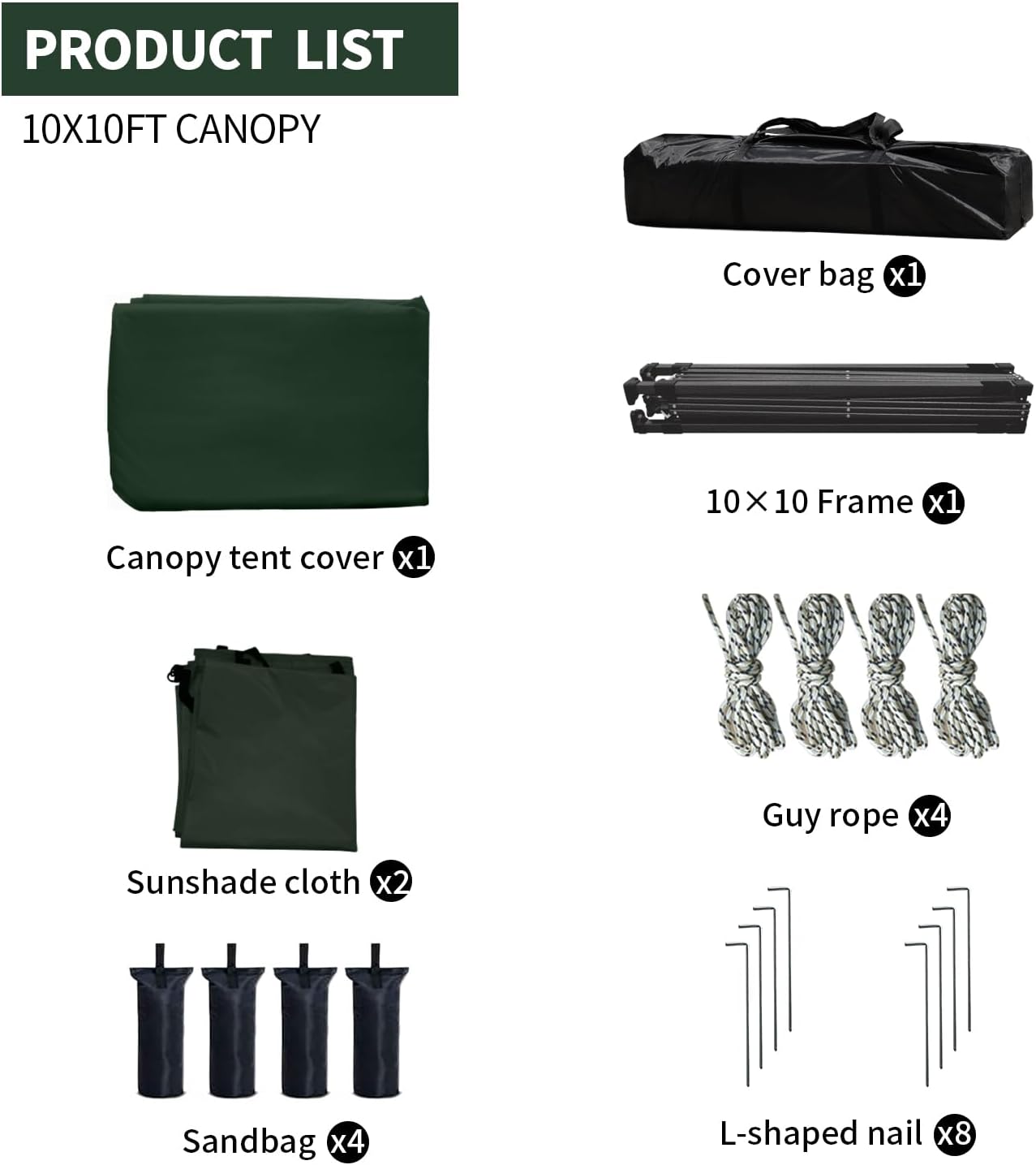 10x10 Pop Up Canopy Tent with 2 Sidewalls, Easy Up Canopy Outdoor Party Sun Shade Tent Portable Gazebo for Beach Camping Events with Carry Bag and 4 Sand Bags(Dark Green)