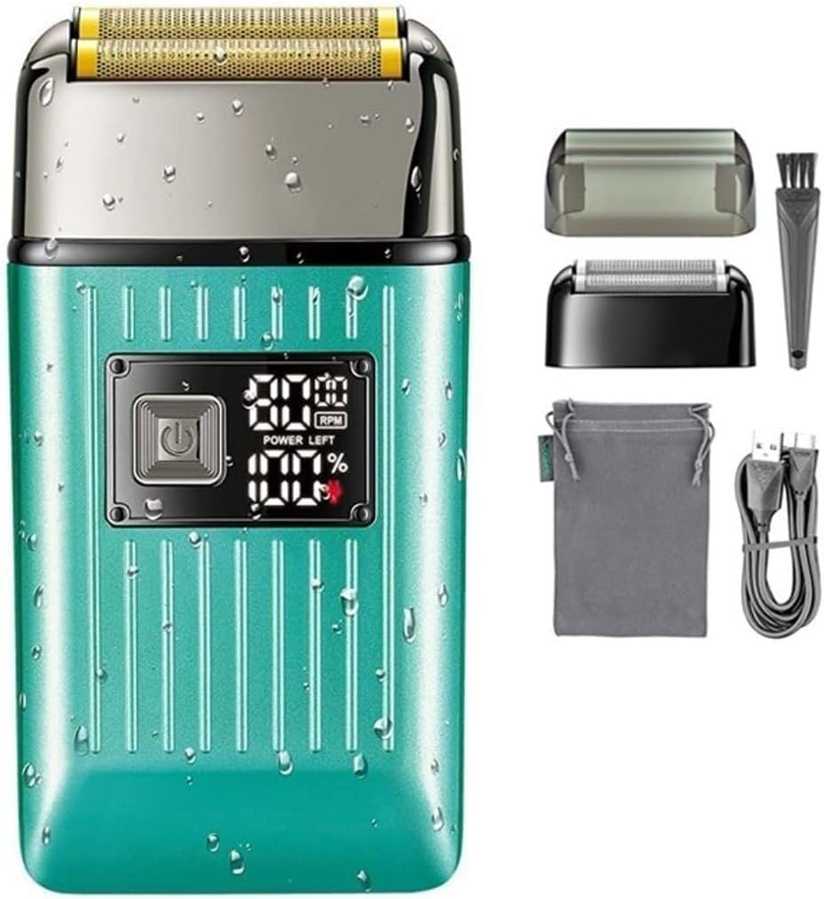 Electric Shavers for Bald Men, Electric Shaver Professional Razor Beard Trimmer Shaving Machine Waterproof Rechargeable Foil Shaver (Color : Green)