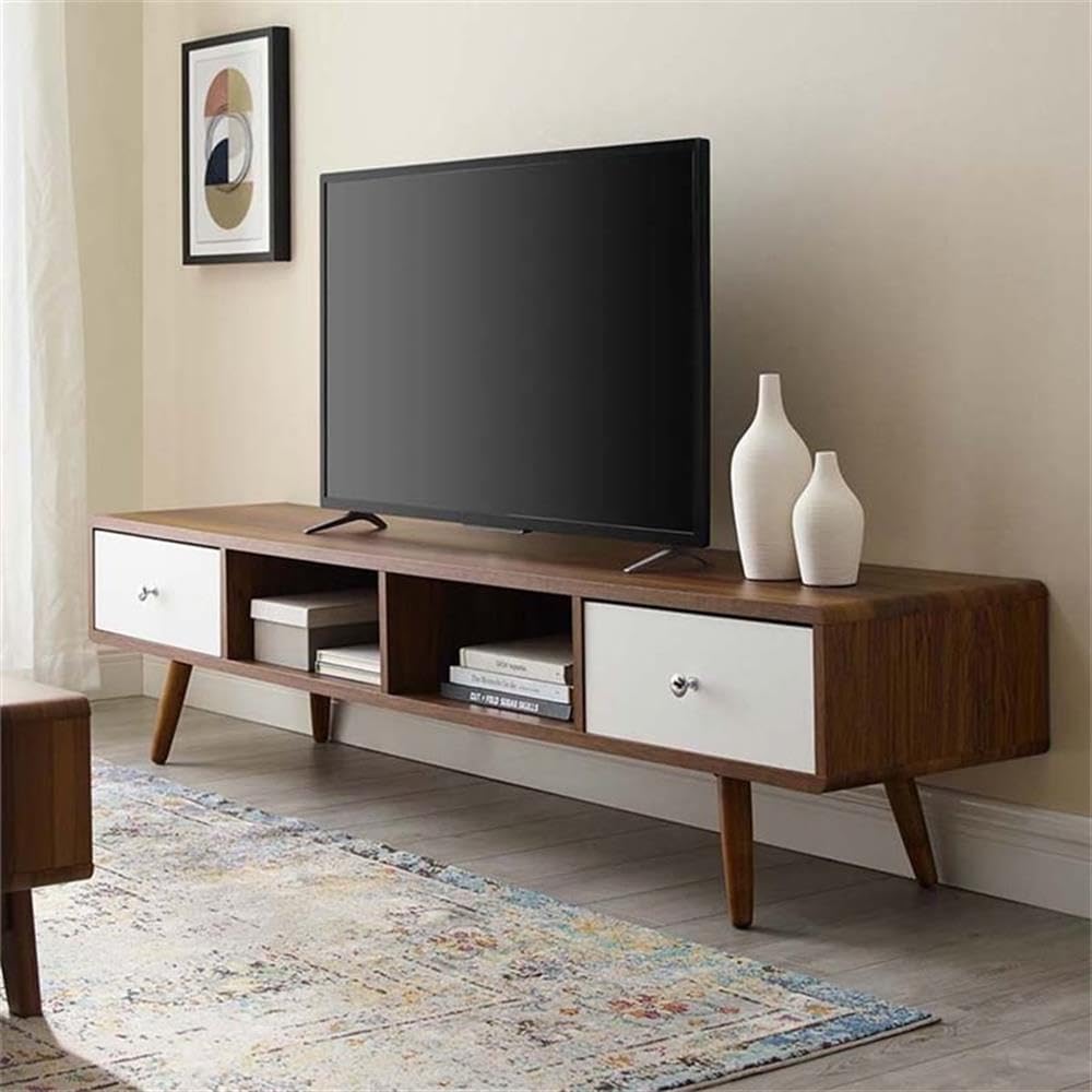 Modway Transmit 70' Media Console Wood TV Stand, 70 Inch, Walnut White