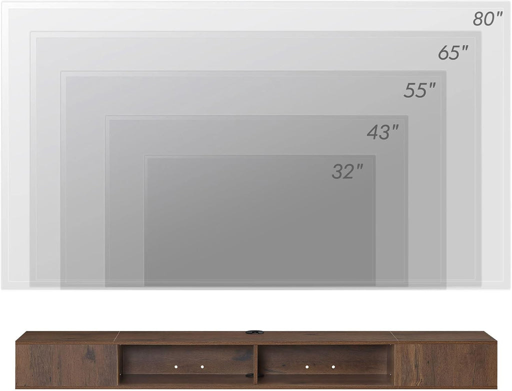 WAMPAT Floating TV Stand, 70 inch Media Console for 75 inch TV, Wall Mounted Storage for Living Room, Brown